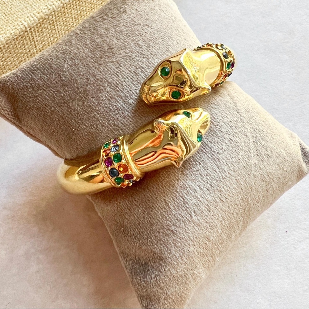 Elegant Gold Panther Bracelet with Multicolor Accents